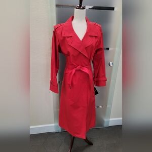 NWT LONDON FOG Red Maxi Waterproof Trenchcoat Womens Size 14